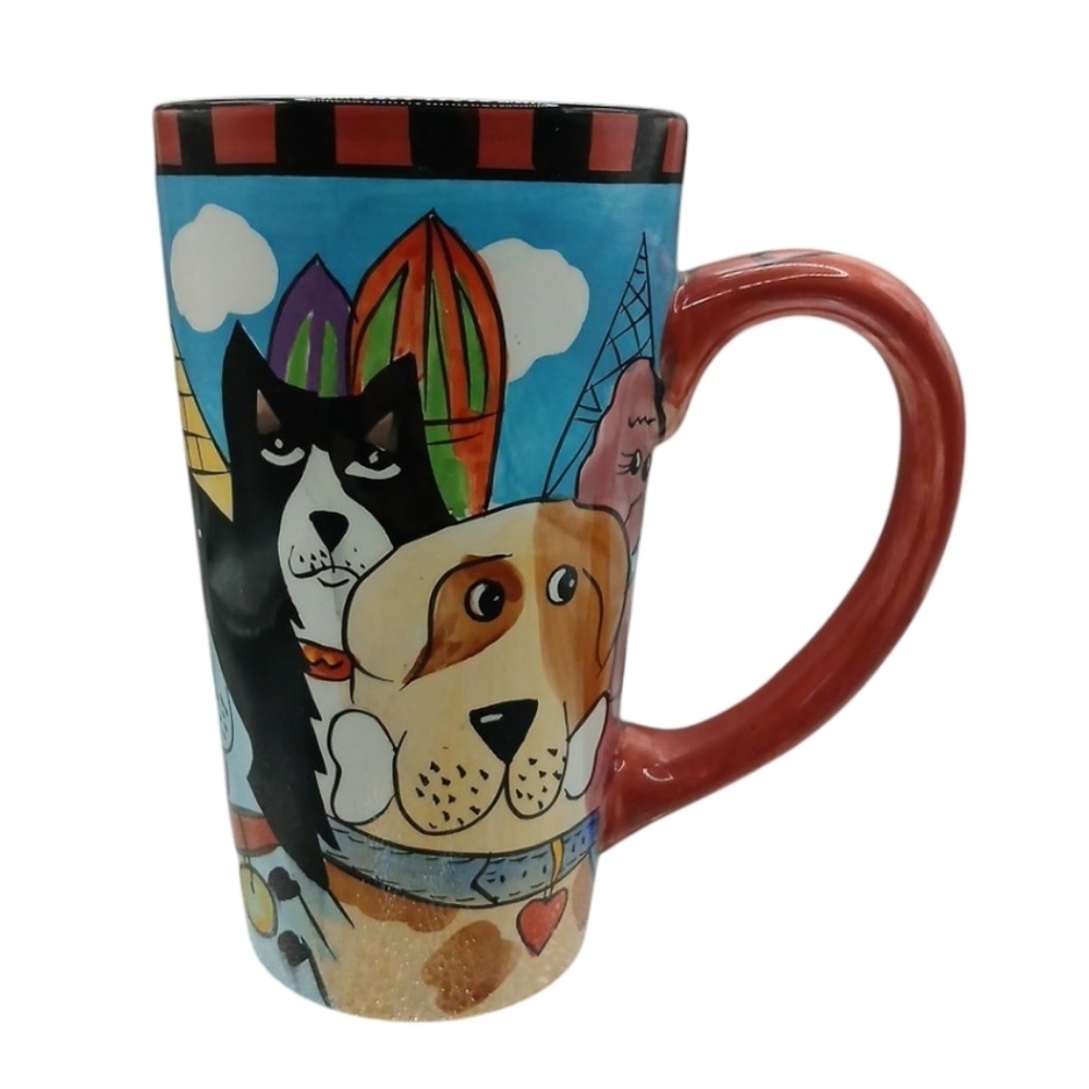 Vintage Y2K Candace Reiter Dogzilla Dogs Tall Coffee Mug World Landmarks 2001